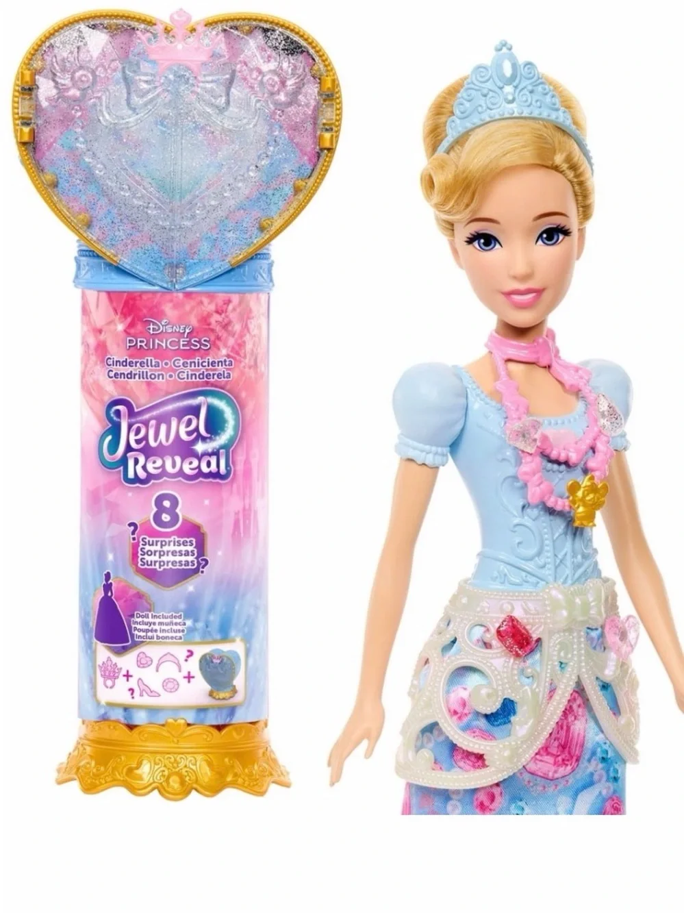 Disney Princess Jewel Reveal Cinderella Fashion Doll 8 Surprises Accessories NWT
